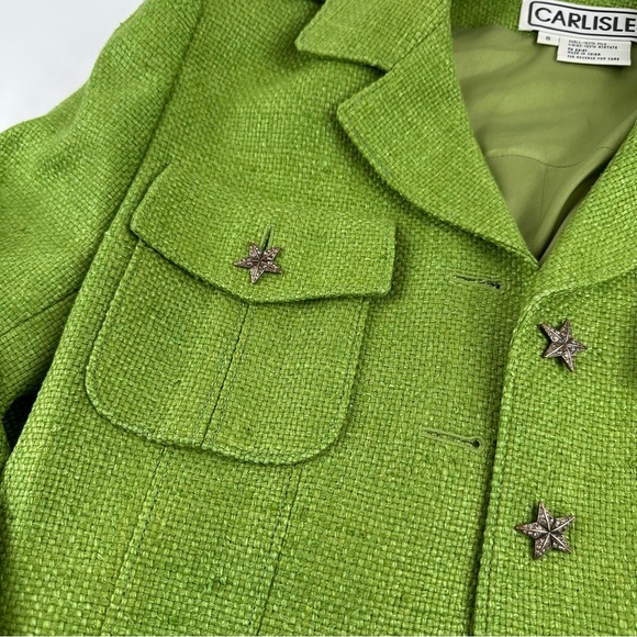 Carlisle Vintage Green 100% Silk Tweed Lined Jacket with Rhinestone Buttons - Picture 8 of 10